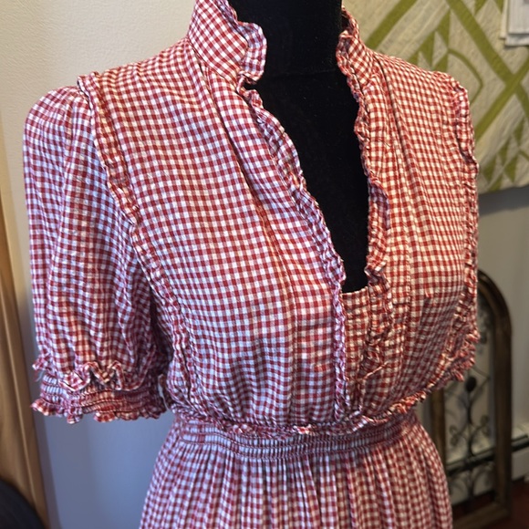 Max Studio Red Gingham Tiered Dress with Puff Sleeves - Picture 4 of 14
